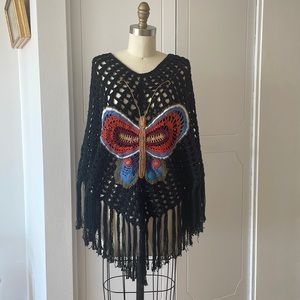 Anthropologie Elizabeth Gillette Crochet Butterfly Poncho